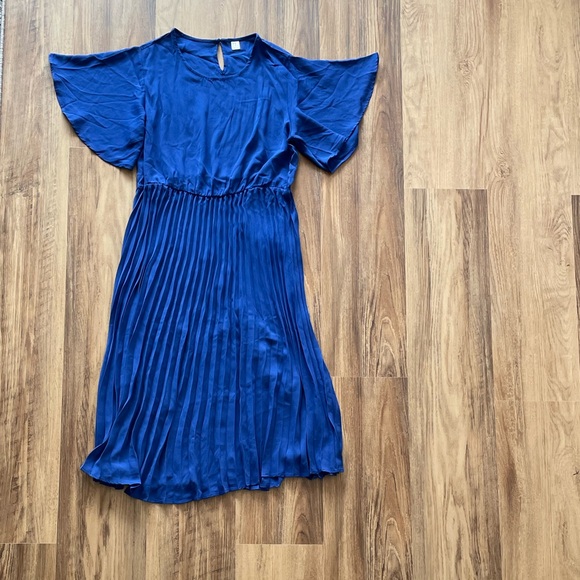 Navy Blue Color Pleated & Solid Round Neck Stylish/Party Dress. - Picture 3 of 6